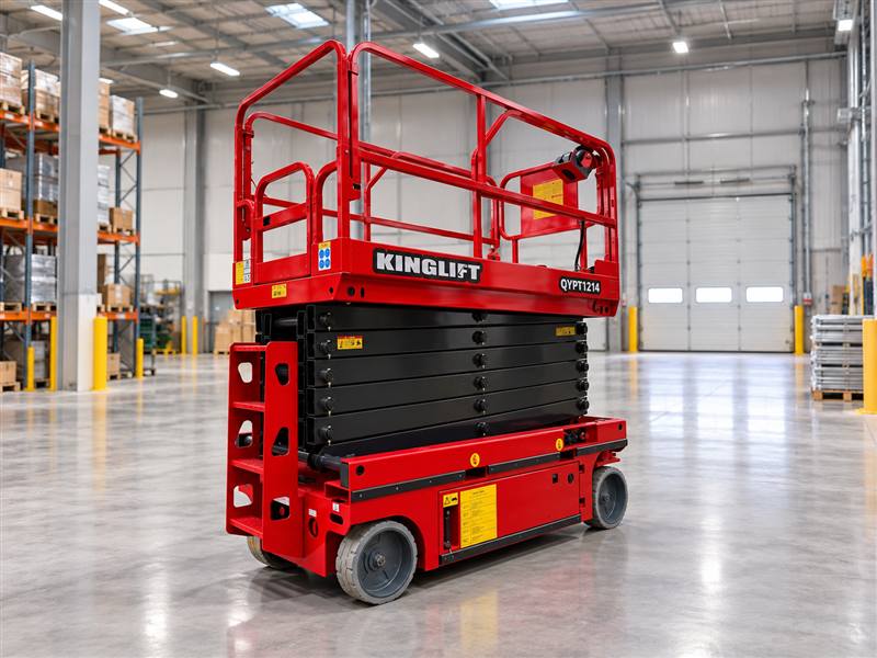 Электрический ножничный подъемник KINGLIFT QYPT1214 в складском помещении — иллюстрация применения